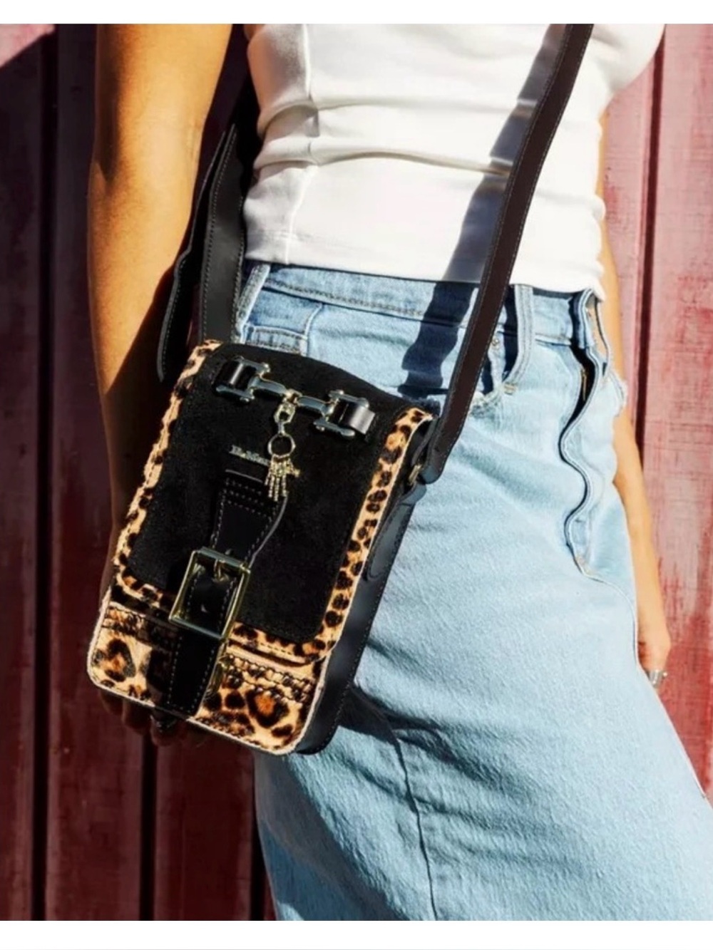 Dr. Doc Martens Calf Hair-On Leopard Print Vertical Crossbody Bag